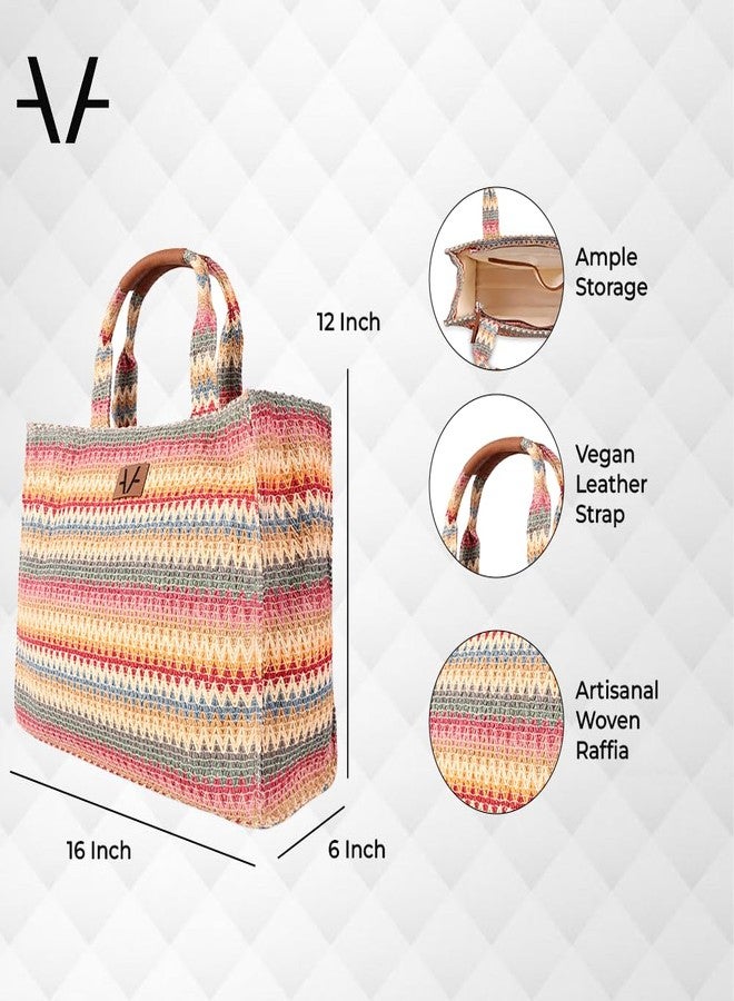 Avake Woven Wild Hand Bag with Raffia and Vegan Leather Accents | Fits 14-Inch Laptop | Stylish & Durable | Lightweight Shoulder Bag for Work, Travel & Daily Use | Made in India - Image 3
